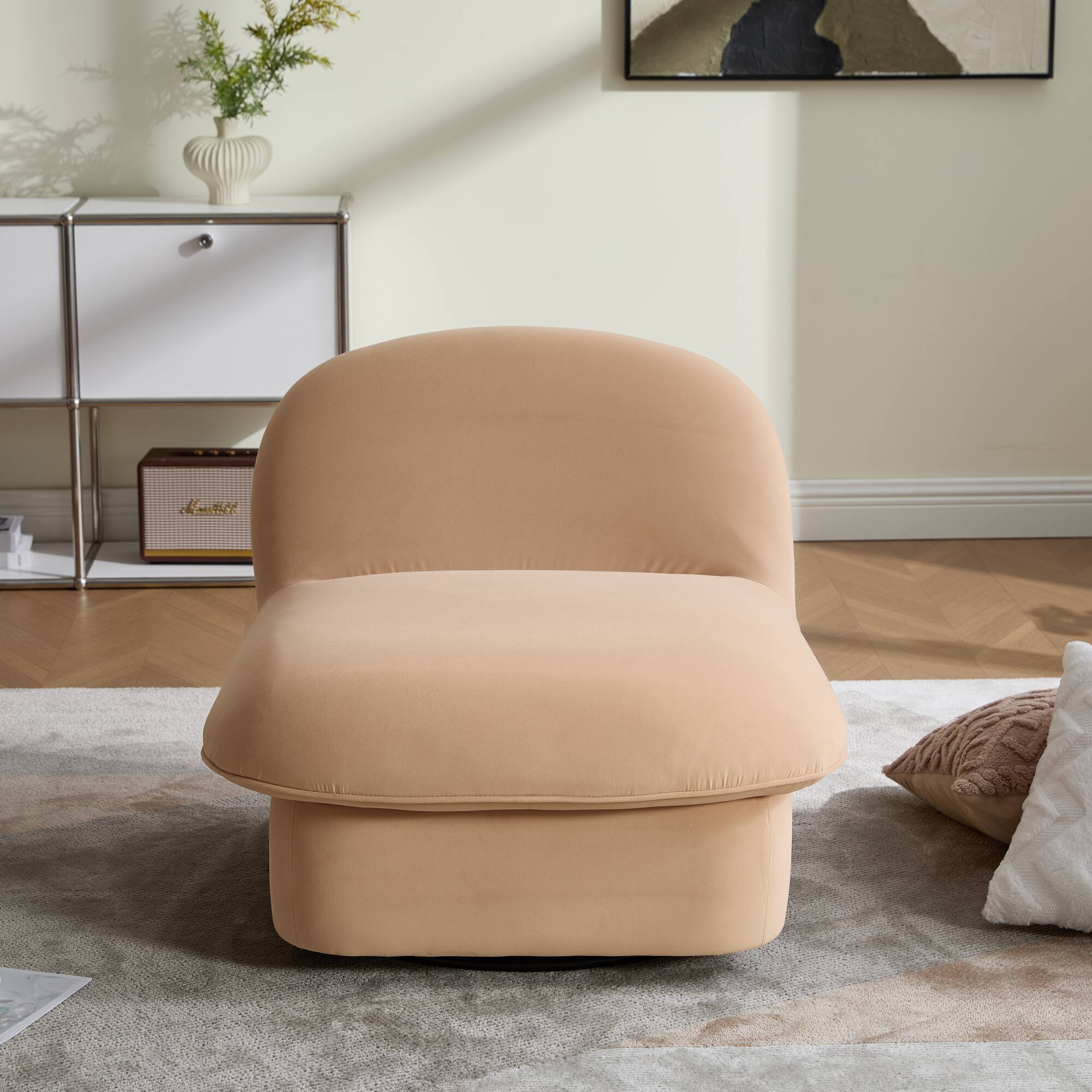 Alt View 7. GOODSILO - Pumpkin-Shaped Velvet Swivel Accent Chair with 360-Degree Rotation for Living Room, Bedroom, or Office - Khaki.