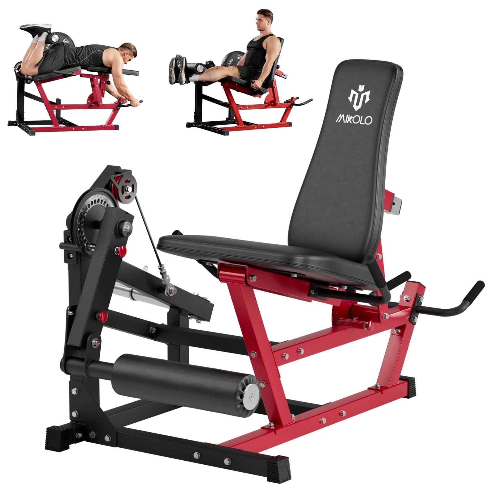 Front. Mikolo - TAWERET Leg Extension and Curl Machine, Adjustable Leg Curl Machine, Seated Leg Extension and Lying Curl Machine - Red.