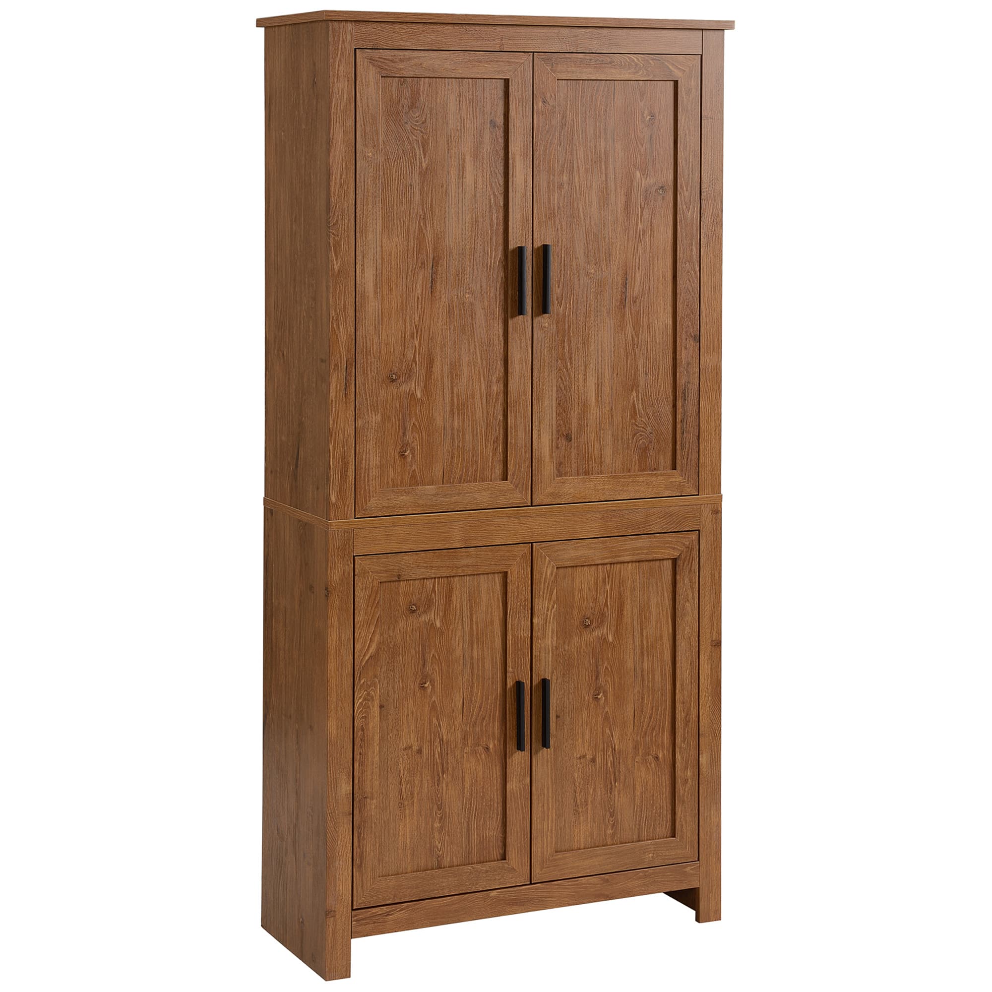 Front. Homcom - 64" Kitchen Pantry Cabinet, Freestanding Storage Cabinet with 4 Doors and 3 Adjustable Shelves for Dining Room, Oak - Oak.