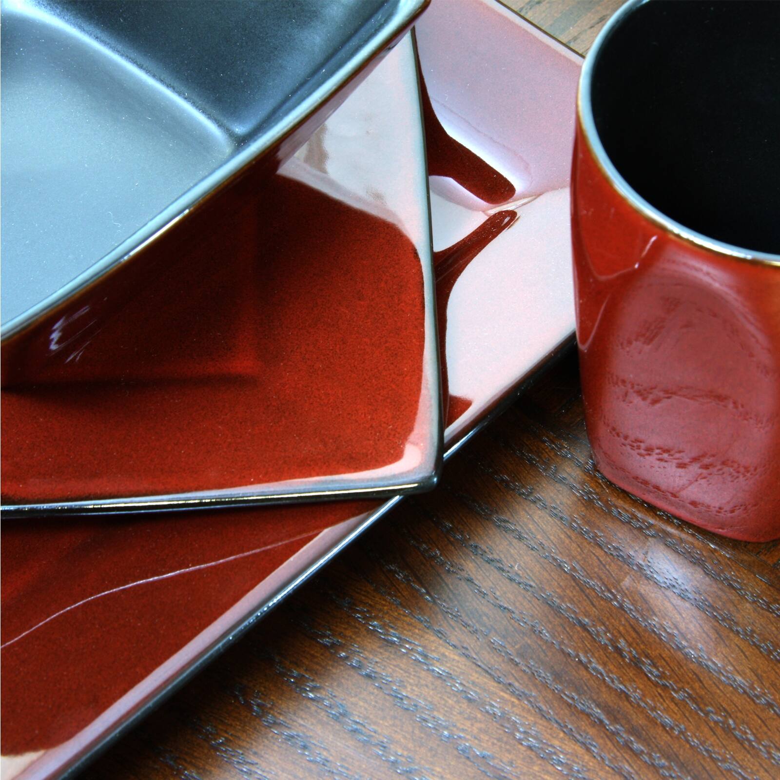 Alt View 3. Gibson - Gibson Elite Kiesling 16 Piece Hard Square Dinnerware Set in Red - Red.