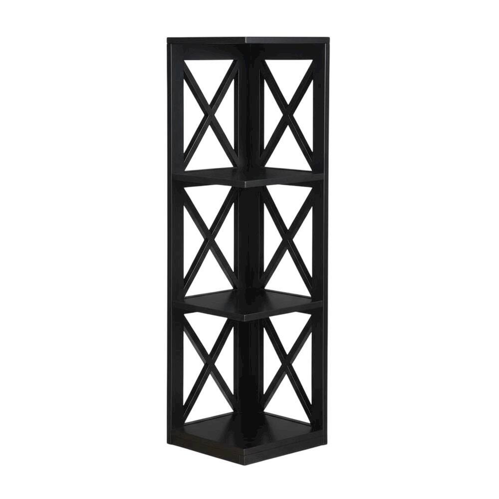 Angle. FurniFact - Corner Bookcase in Finish with 3 Shelves for Compact Storage - Black.