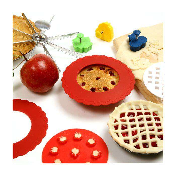 Alt View 3. Norpro - 6-Inch Silicone Mini Pie Pan Shields, Set of 4, Red - Red.