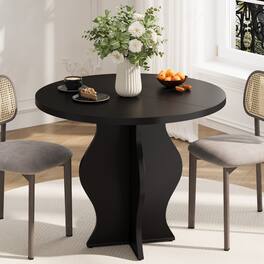 Anysun - 31.5" Round Farmhouse Dining Table for 2 - Walnut Finish, Wave Pedestal Base, Space-Saving for Apartment & Kitchen - Black