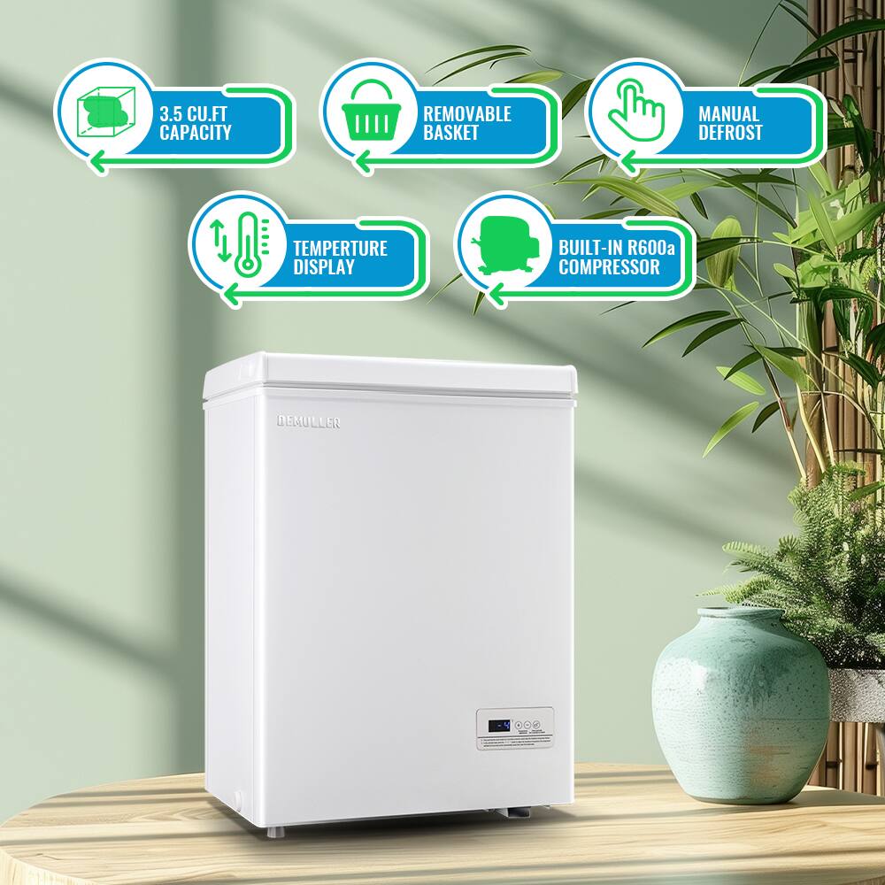 3.5 CU.FT CAPACITY  
REMOVABLE BASKET  
MANUAL DEFROST  
TEMPERATURE DISPLAY  
BUILT-IN R600a COMPRESSOR