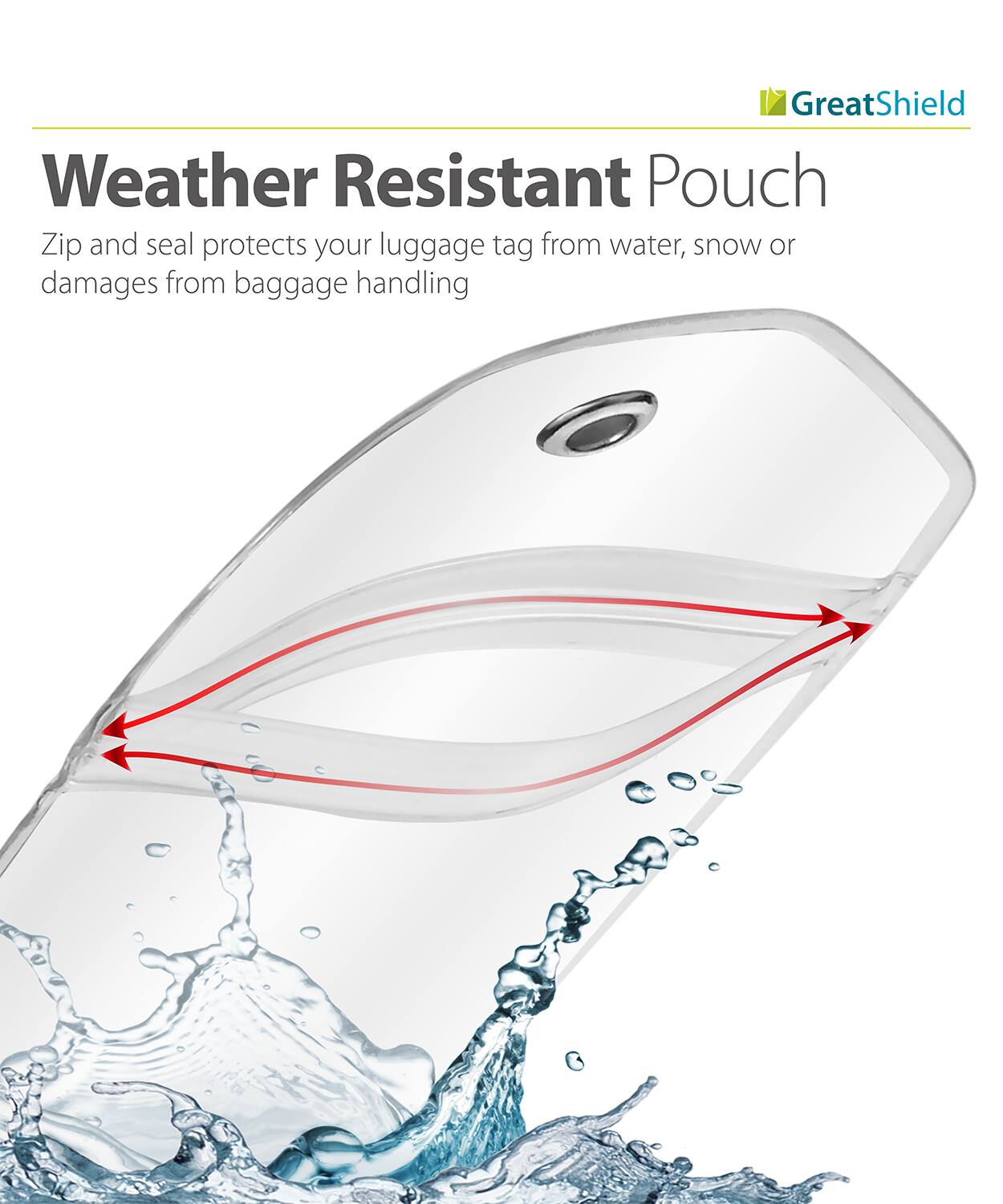GreatShield Weather Resistant Pouch Zip and seal protects your luggage tag from water, snow or damages from baggage handling