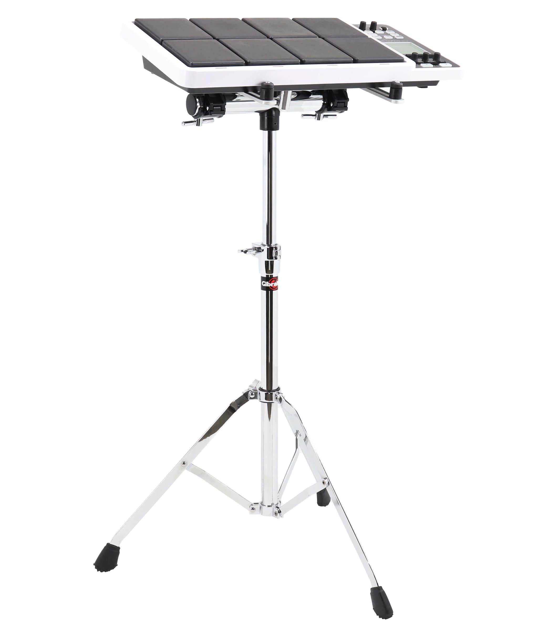 Left. Gibraltar Hardware - Electronic Mounting Station, Adjustable Laptop & Mixer Stand, with 18" Mounting Arms, Rubber Stoppers & T-Top.