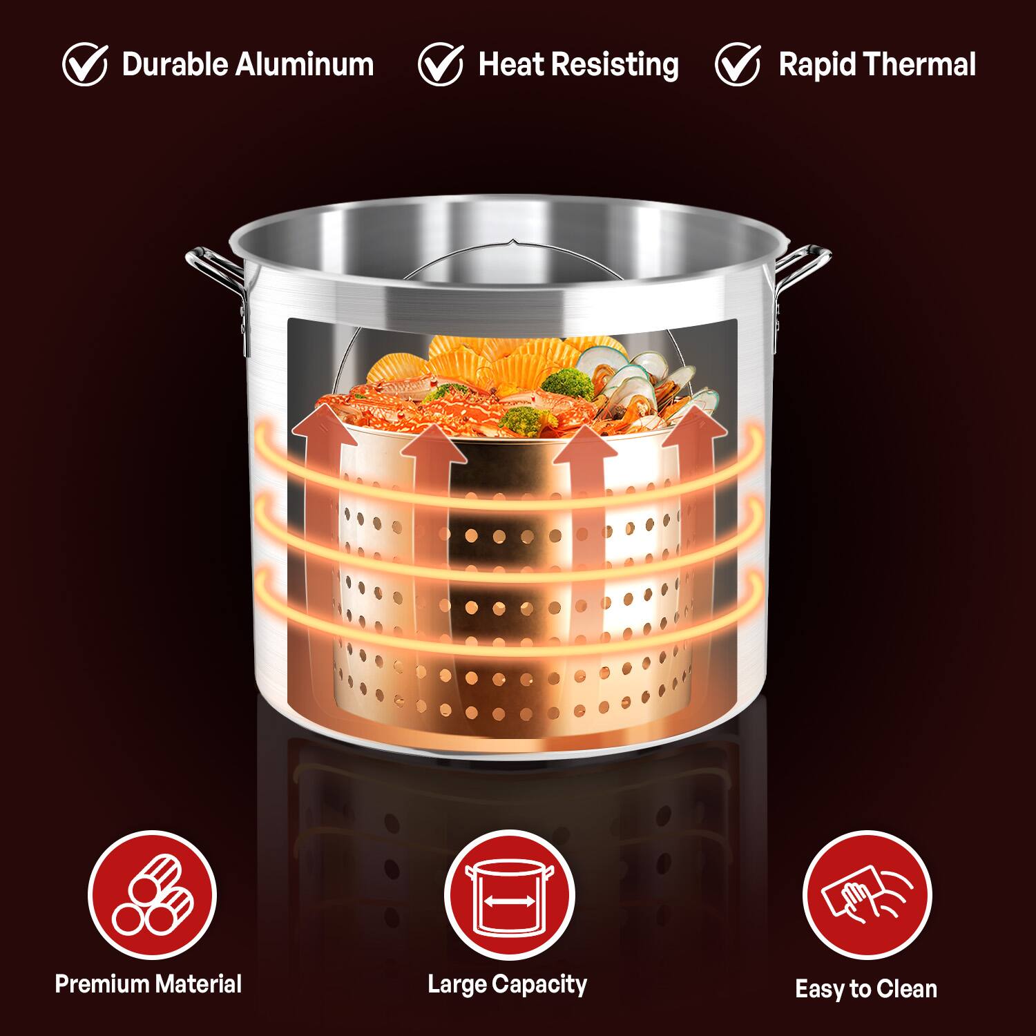 - Durable Aluminum
- Heat Resisting
- Rapid Thermal
- Premium Material
- Large Capacity
- Easy to Clean