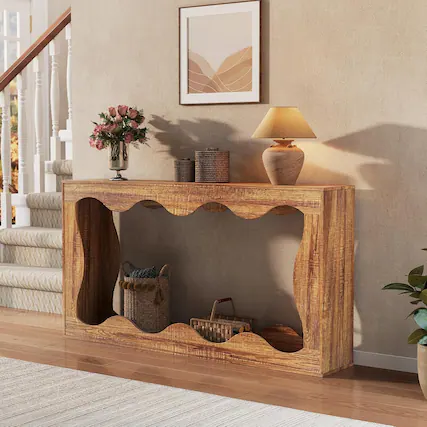 Front. Acekool - 63" Narrow Entryway Sofa Table, Console Table for Hallway, Living Room, Brown - Brown.