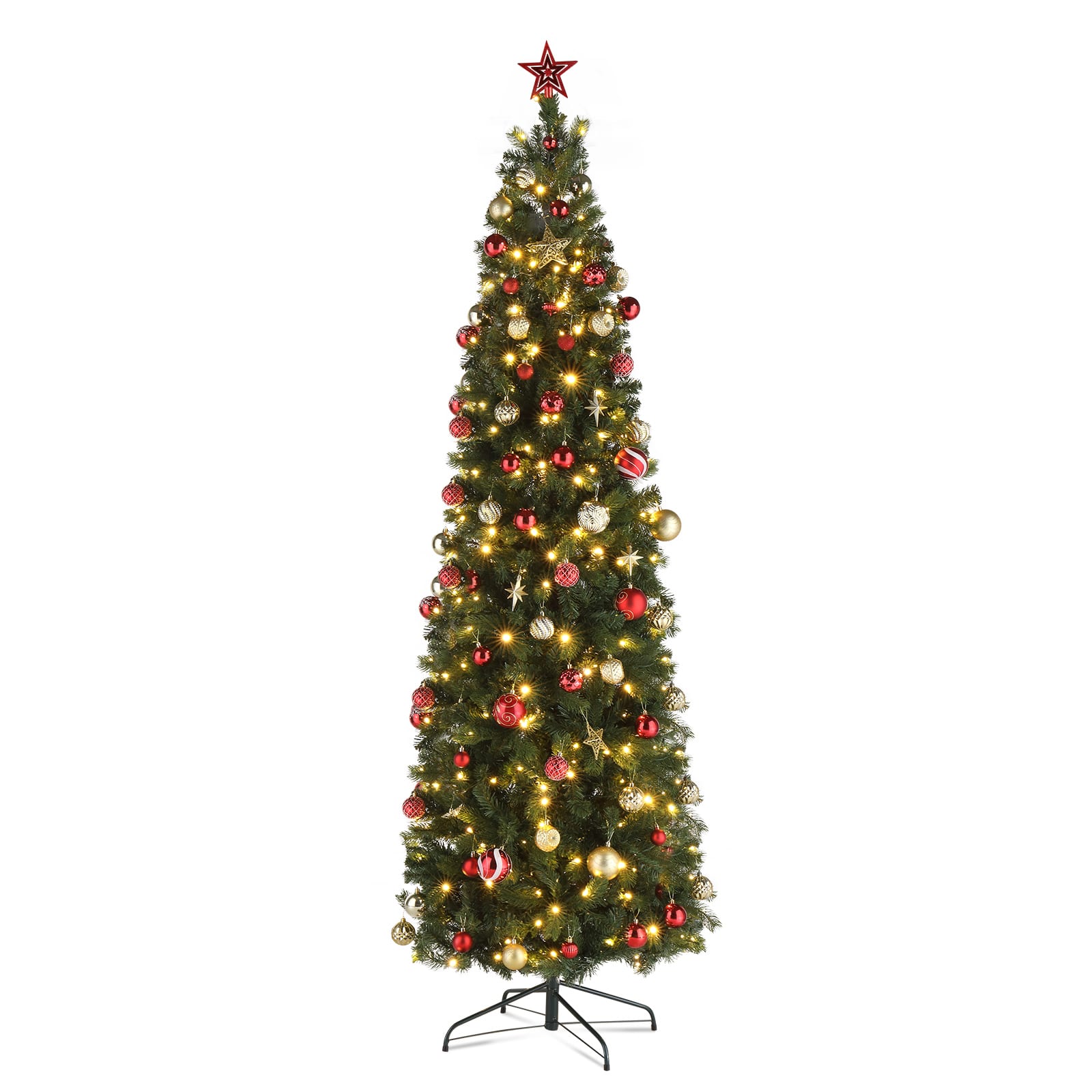 Spaco - 7.5ft Pencil Christmas Tree with 1090 Tips and 350 Warm LED Lights - Green