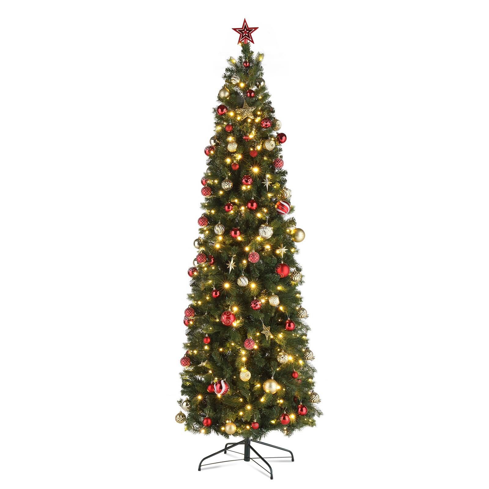 Front. Spaco - Spaco 7.5ft Pencil Christmas Tree with 1090 Tips and 350 Warm LED Lights - Green.