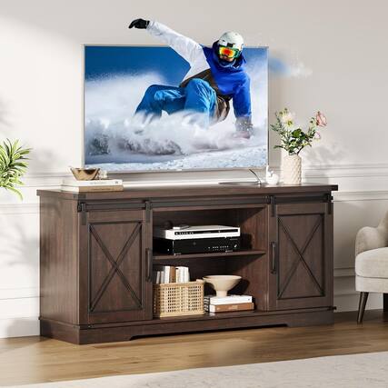 Front. Acekool - Farmhouse TV Stand for TVs Up to 65 Inch, 27.6" Tall Entertainment Center - Brown.