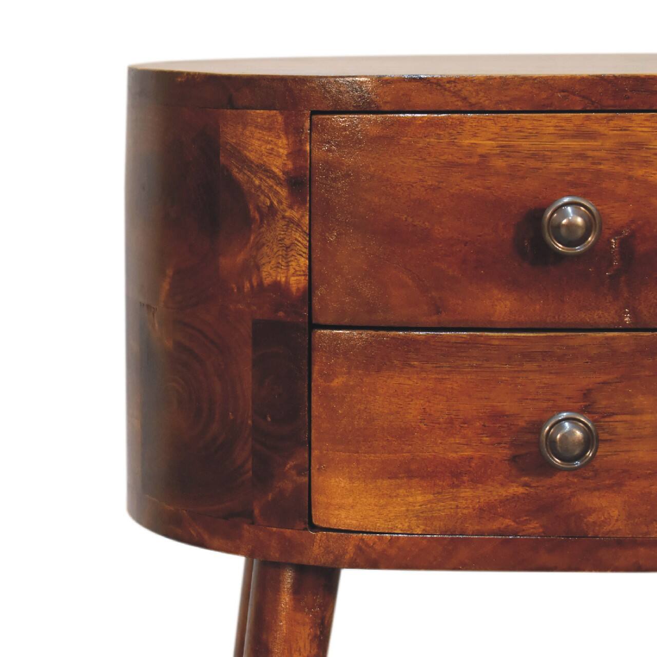 Alt View 1. Artisan Furniture - Artisan Furniture Solid Wood Mini Chestnut Rounded Nightstand Table, 2 Drawers, Nordic Legs, Dark Brown - Chestnut.