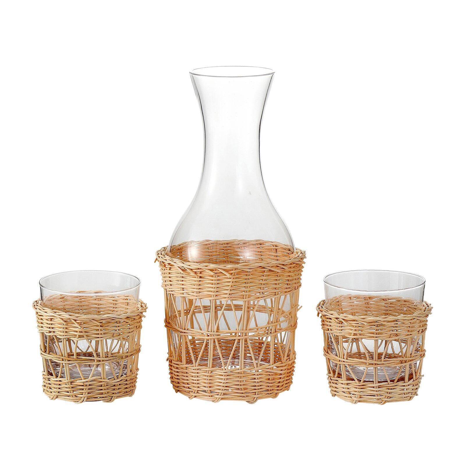 Front. BreeBe - Bedside Night Water Carafe and Tumblers 3 in 1 set - Clear.