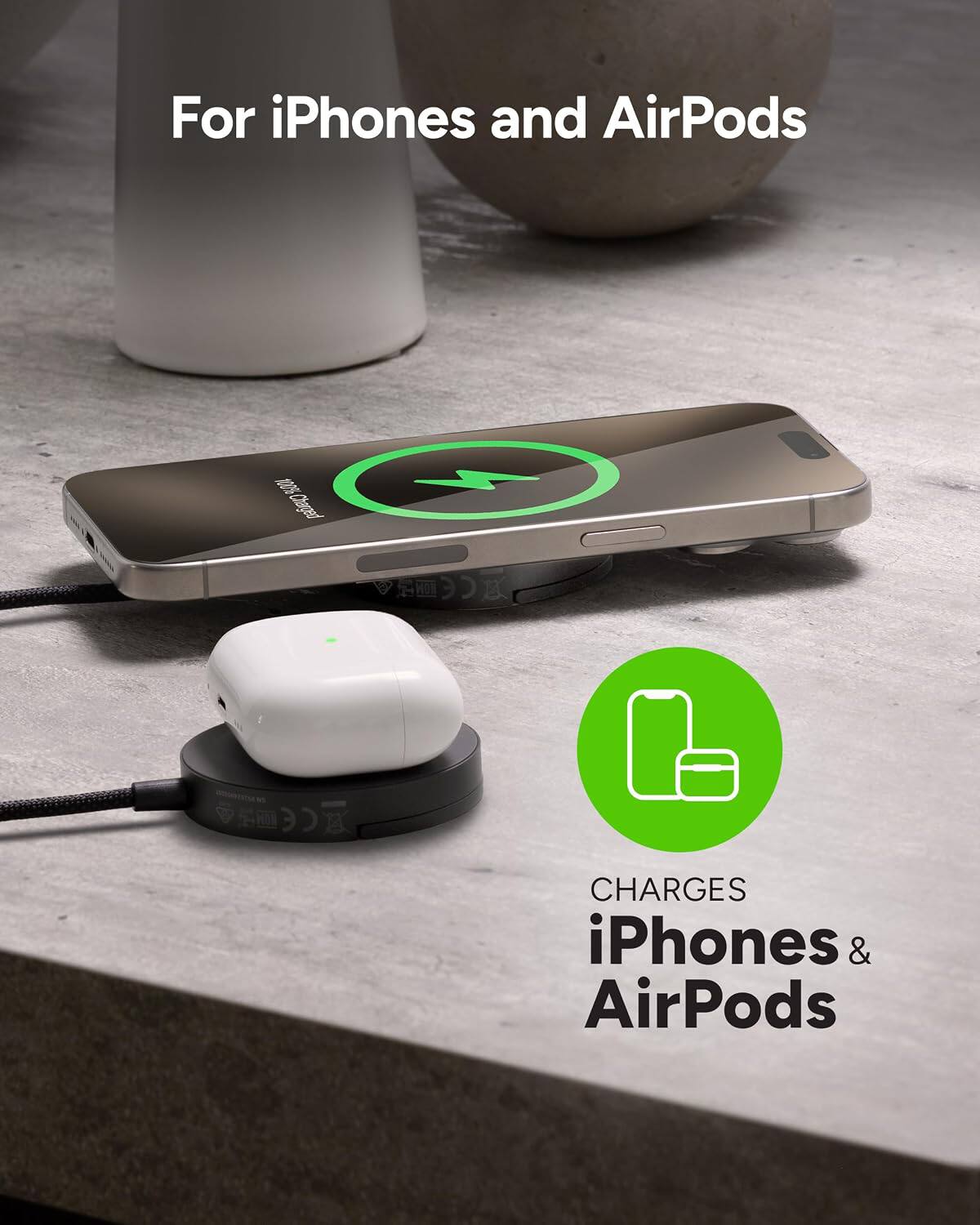 For iPhones and AirPods

100% Charged

ACEMY

CHARGES iPhones & AirPods