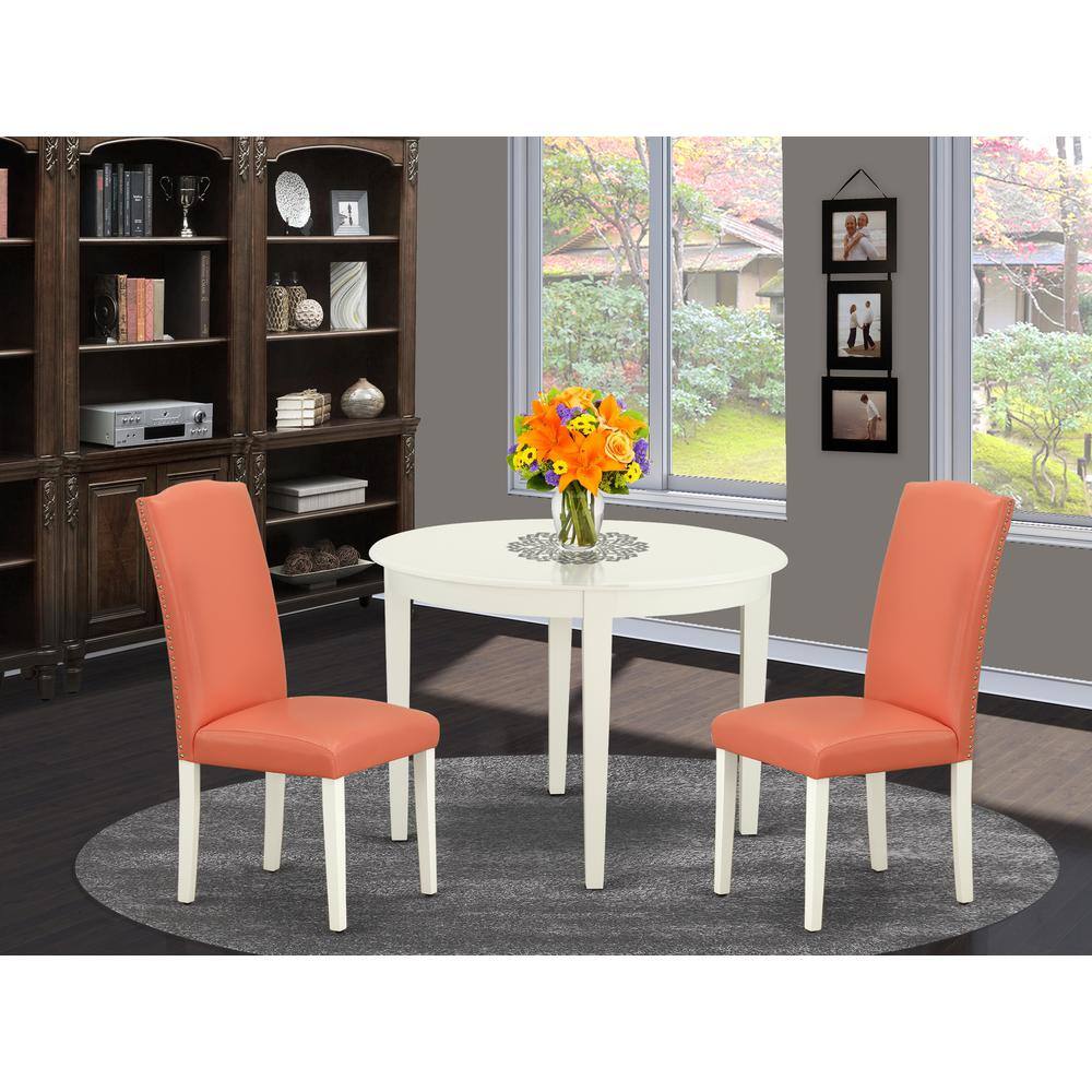 Back. East West Furniture - Dining Room Set Linen White - Brown.