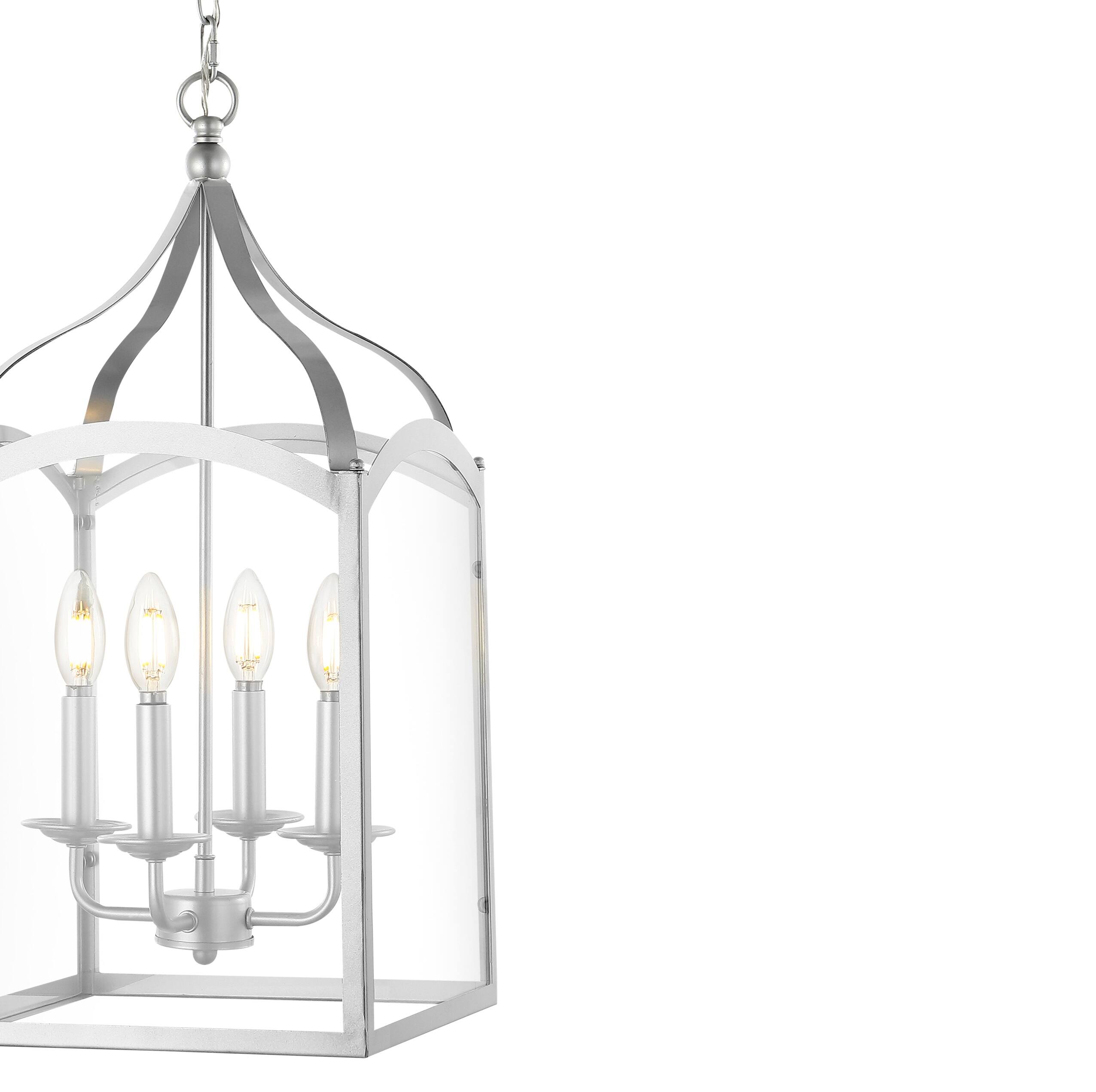 Alt View 4. Jonathan Y - Ruth 11" 4-light Traditional Classic Lantern Metal/Glass LED Pendant, Silver - Silver.