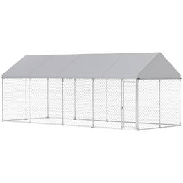 Pawhut - 20' x 7.5' x 8' Outdoor Dog Kennel, Heavy Duty Galvanized Chain Link Enclosure w/Waterproof Roof, Secure Lock
