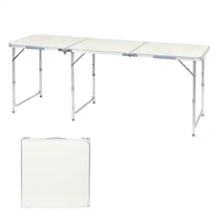 Front. Winado - 6FT Portable Folding Camping Table with Carry Handle, Adjustable Height for Party Picnic Outdoor Patio Garden Indoor - White.