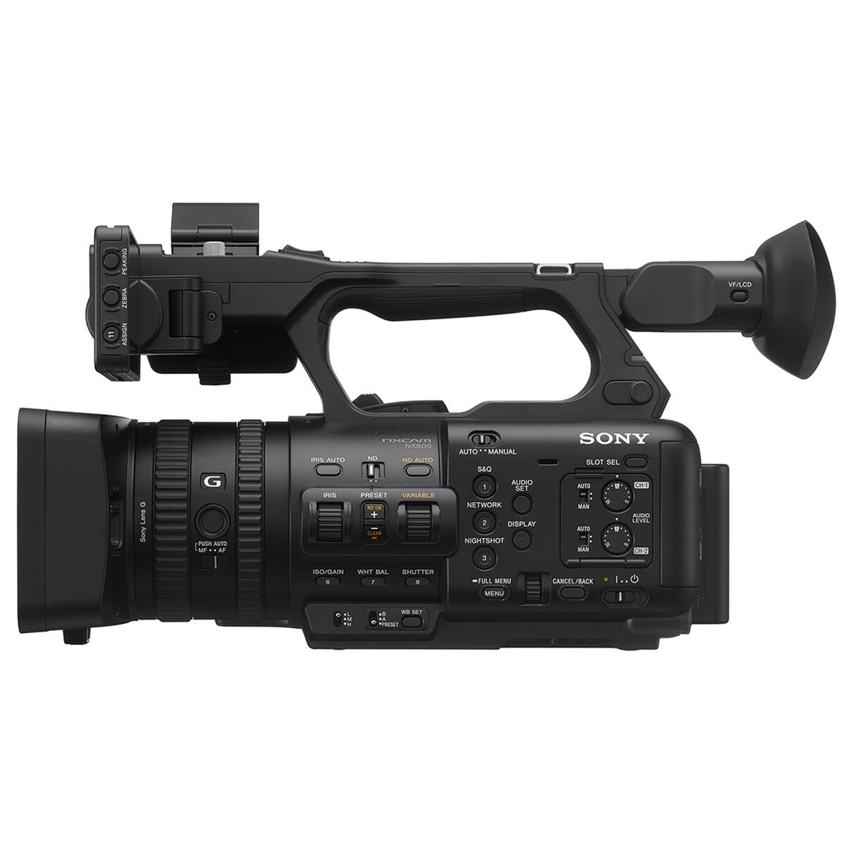 PEAKING ZEBRA ASSIST

VF/LCD

Lone Sony

G PUSK AUTO MF AF

IS AUTO RIS

nxcam NX800 NO NO AUTO PRESET VARIABLE 10 IN QUEAR

0 AUTO MANUAL S&O AUDIO 1 SET NETWORK 2 DISPLAY NIGHTSHOT $

SONY SLOT SEL AUTO CHA MAX AUDIO LEVEL AUTO MAN

SO/GAIN WHY SAL SHUTTER 5 1 OF

FULL MENU MENU

CANCEL/BACK

WB SET up *PRESET