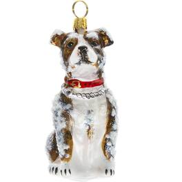 Joy to the World Collectibles - Joy to the World Snowy American Staffordshire Polish Glass Christmas Dog Ornament - Multicolor
