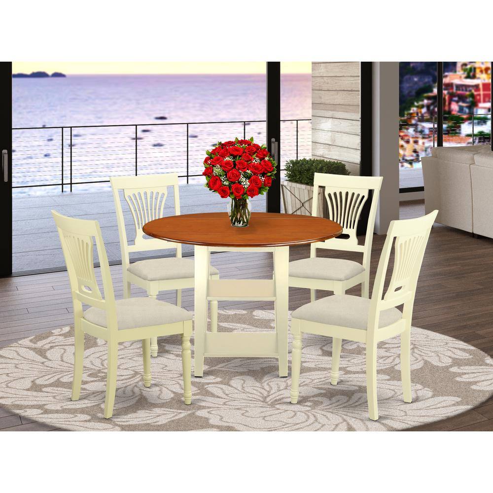 Left. East West Furniture - Dining Room Set Buttermilk & Cherry - Brown.