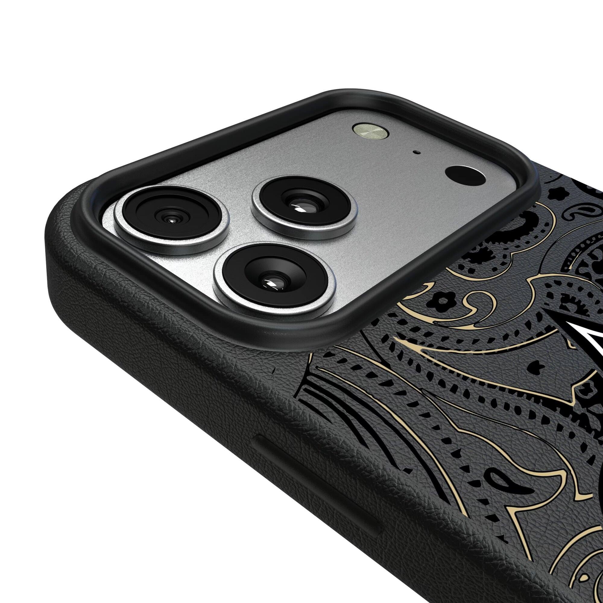 Alt View 2. Keyscaper - New Orleans Saints Paisley iPhone Magnetic Bump Case - 16 Pro - Black.