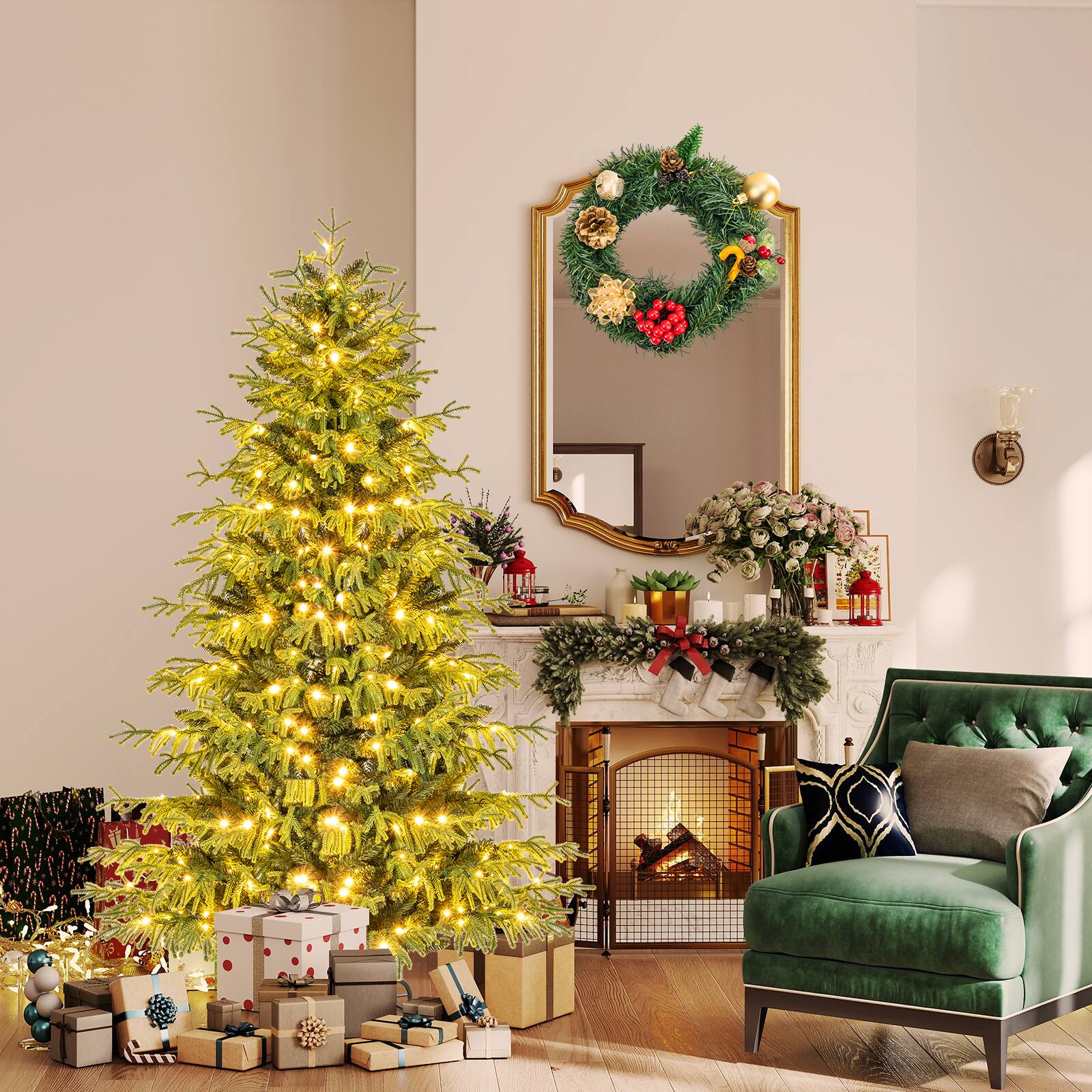 Alt View 1. Gymax - Gymax 6 FT Pre-Lit Artificial Christmas Tree Hinged Full Xmas Tree w/ 746 PVC & Soft TPE Branch Tips - Green.