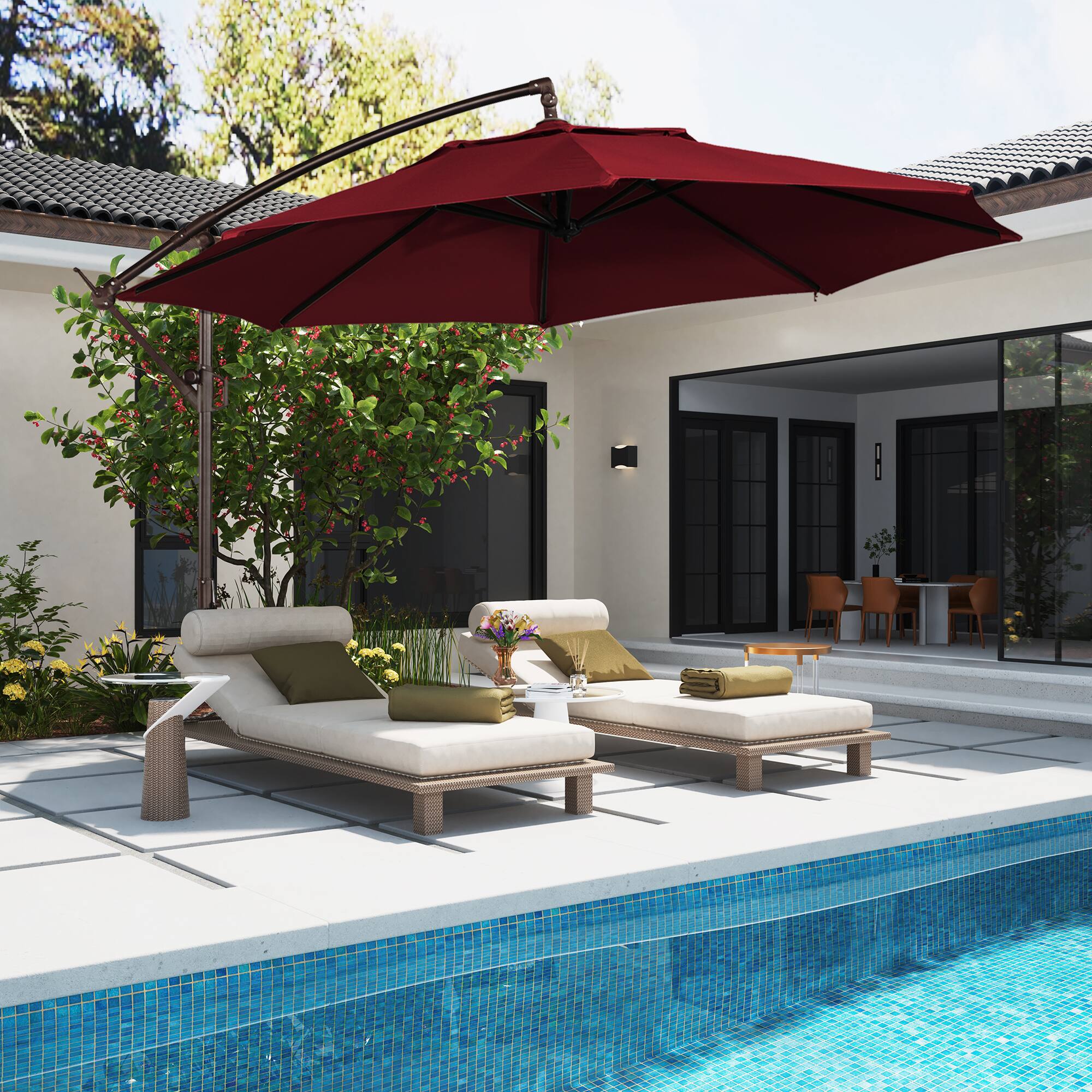 Alt View 4. Mondawe - 11ft Offset Patio Umbrella with Easy Tilt & Crank 360°Rotate - Red.