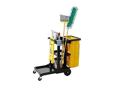 Alt View 4. RubberMaid - Rubbermaid Janitorial 3-Shelf Cleaning Cart with Bag (FG617388BLA) - Black.