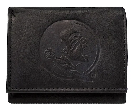 Front. Rico Industries - Florida State Seminoles Embossed Trifold Wallet - Black Leather - with Worn Distressed Look - Multi.