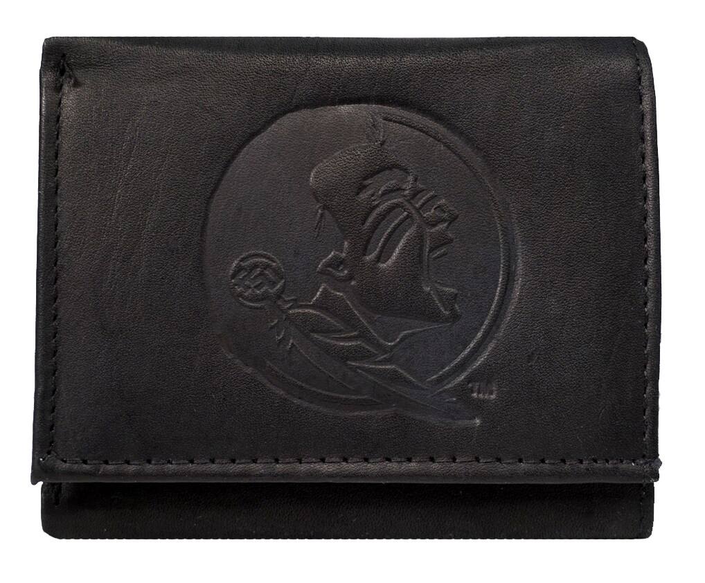 Rico Industries - Florida State Seminoles Embossed Trifold Wallet - Black Leather - with Worn Distressed Look - Multi