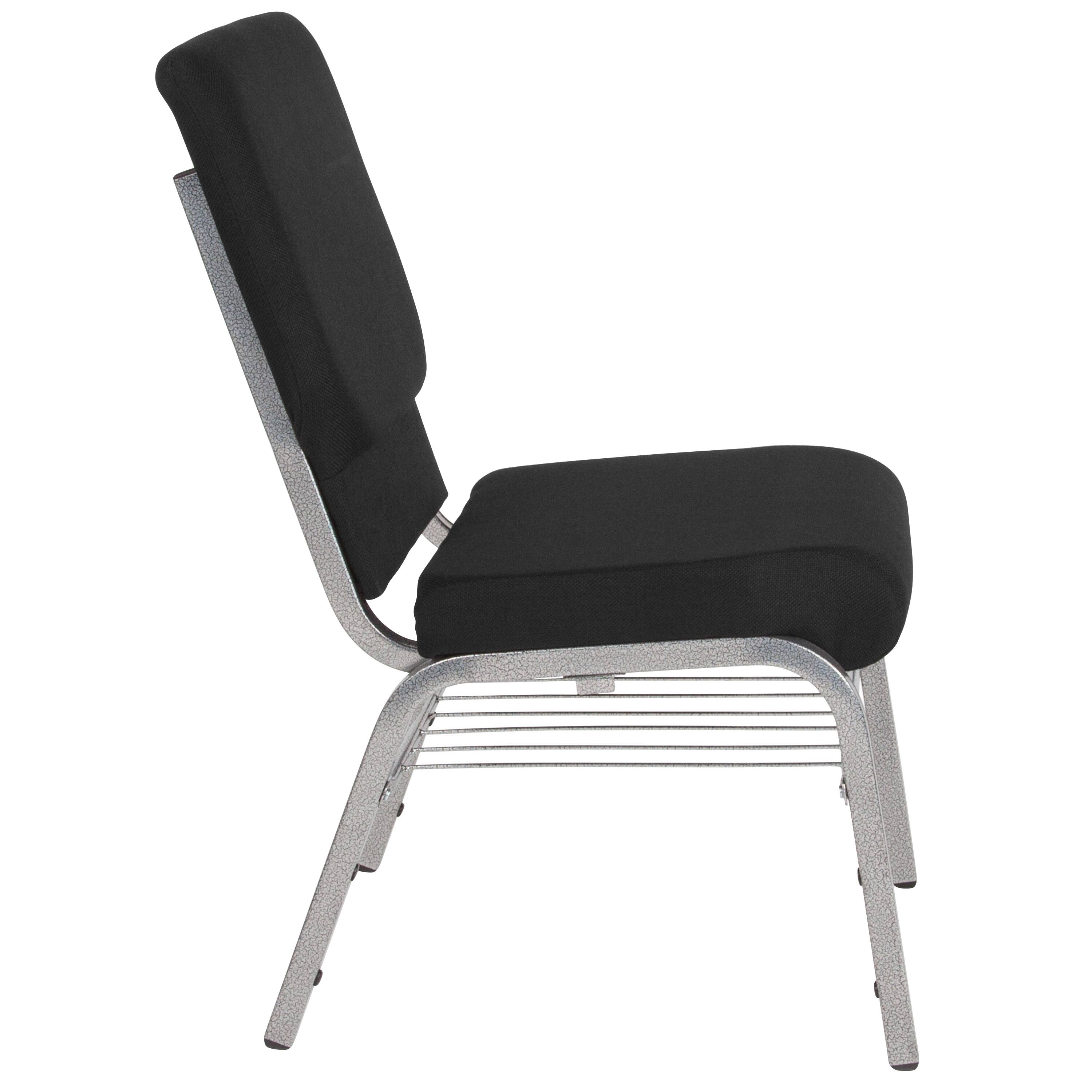 Alt View 7. Emma + Oliver - 4 Pack 18.5''W Church Chair with Book Rack - Black Fabric/Silver Vein Frame.