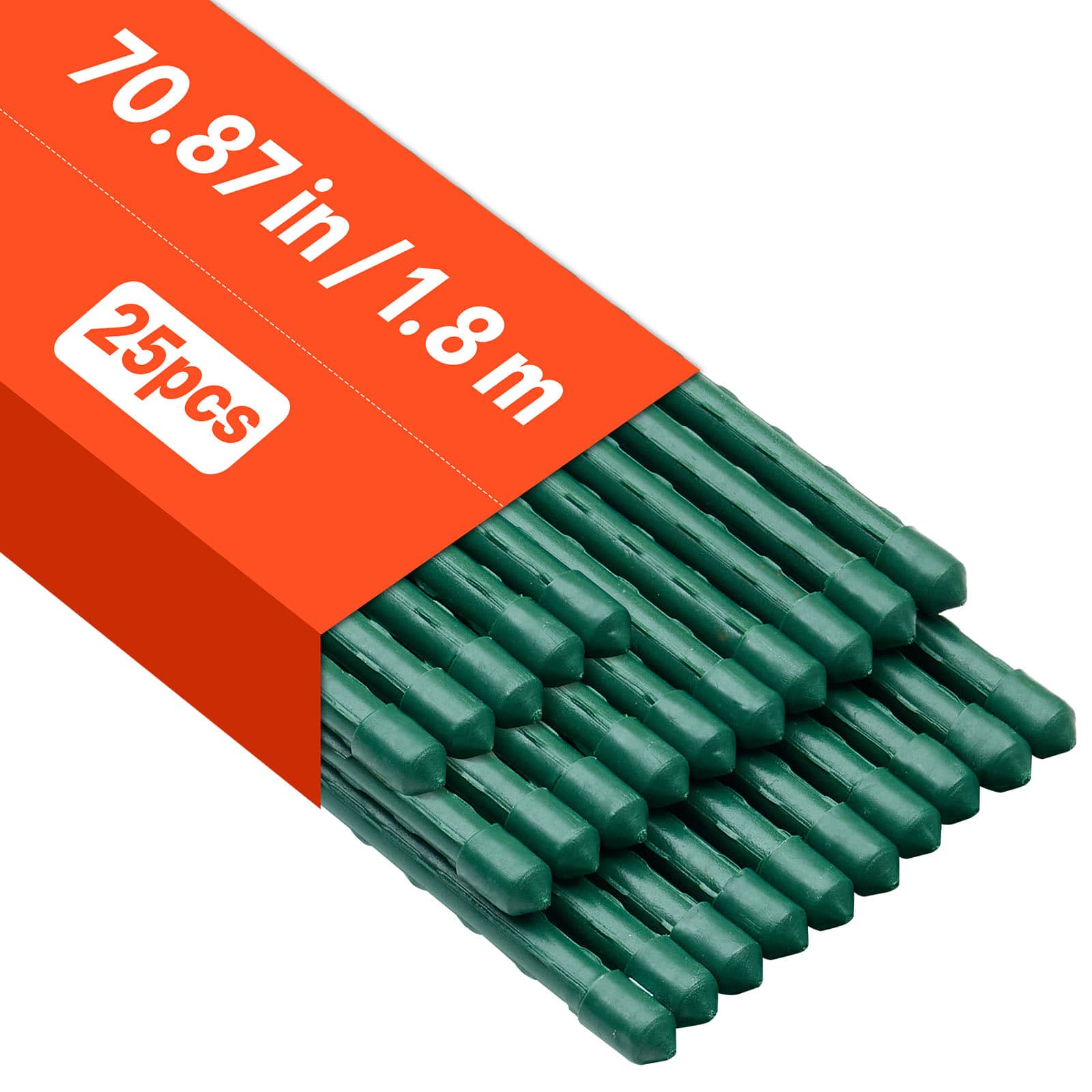 VEVOR - Garden Stakes, 25 Pack, 70.87 inch, Plastic Coated Metal Tomato Stakes, Garden Sticks for Plants Support - Green