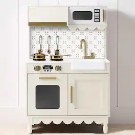 Best Choice Products - Toddler Kitchen Playset, Wooden Kids Toy Kitchen w/ Microwave, Oven, 5pcs & Storage - Ivory