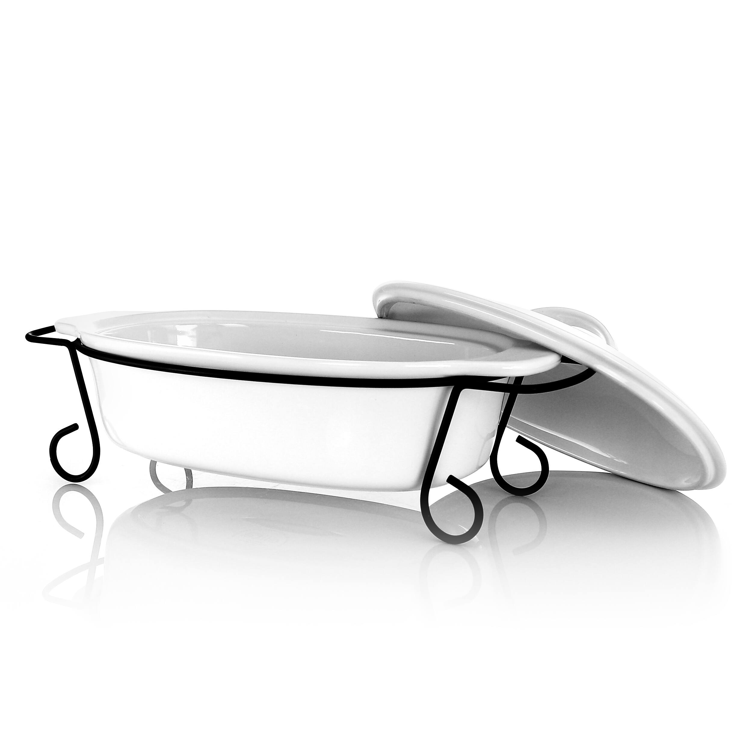 Alt View 5. Gibson - Gibson Elite Gracious Dining 2 Piece Oval Stoneware Bakeware with Lid and Metal Rack - White.