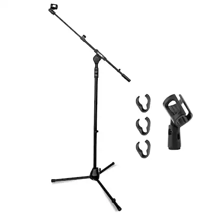 Front. 5 CORE - 5 Core Mic Stand Adjustable Microphone Stands Floor w 180° Rotating Telescoping Metal Boom Arm - Black.