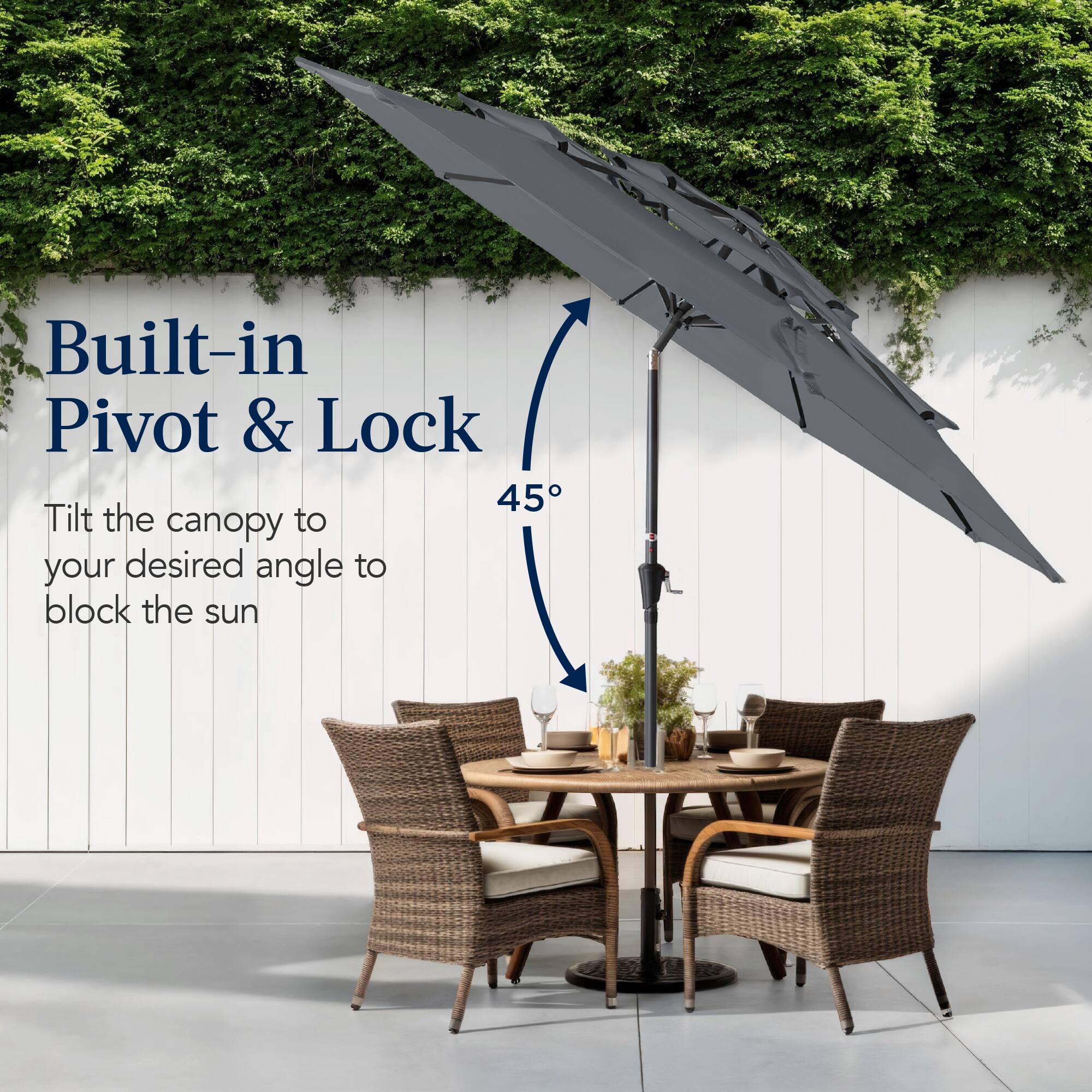 Built-in Pivot & Lock

Tilt the canopy to your desired angle to block the sun.
