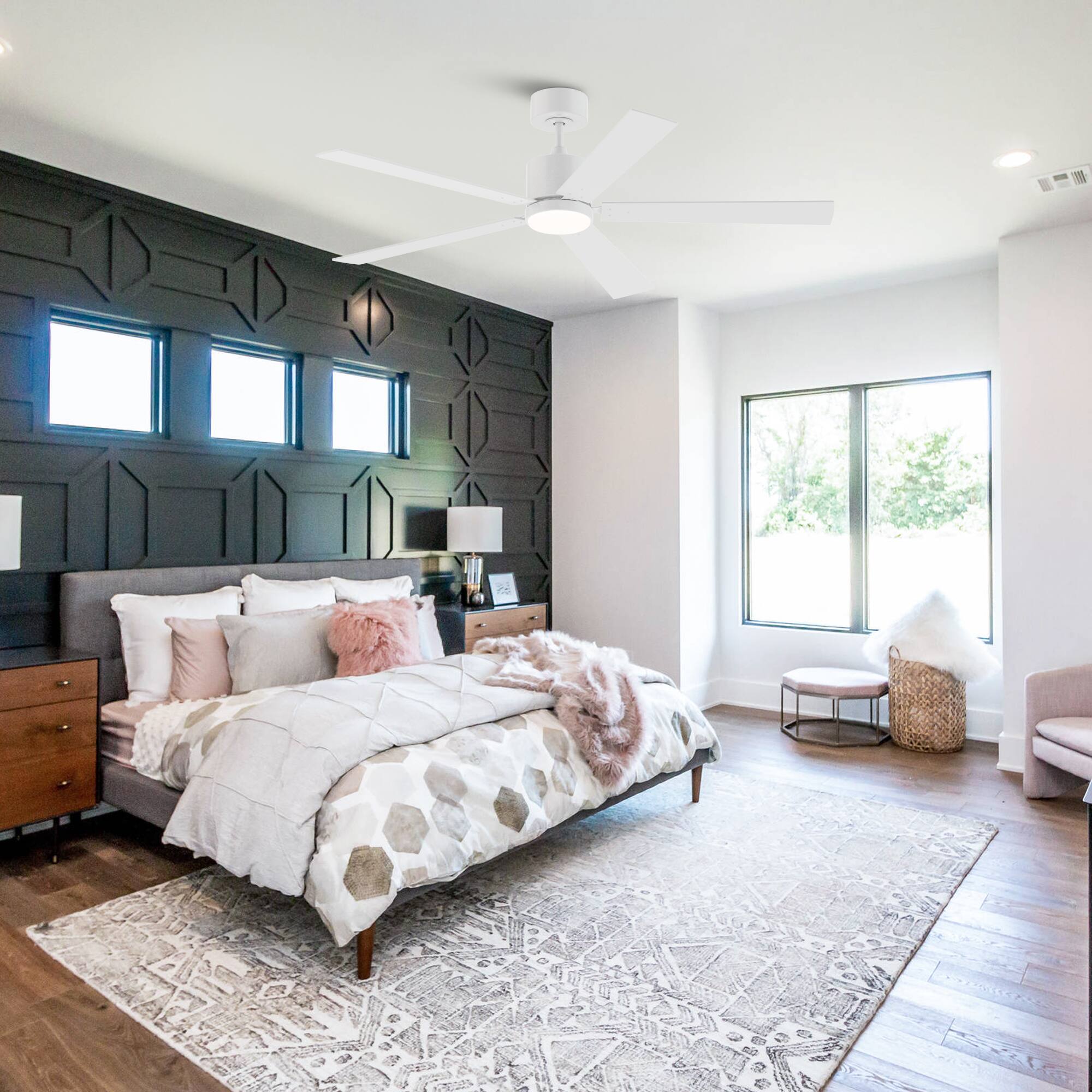 Left. Vaczon - 52" Modern White Wooden 5-blade Ceiling Fan with Light and Remote - White.