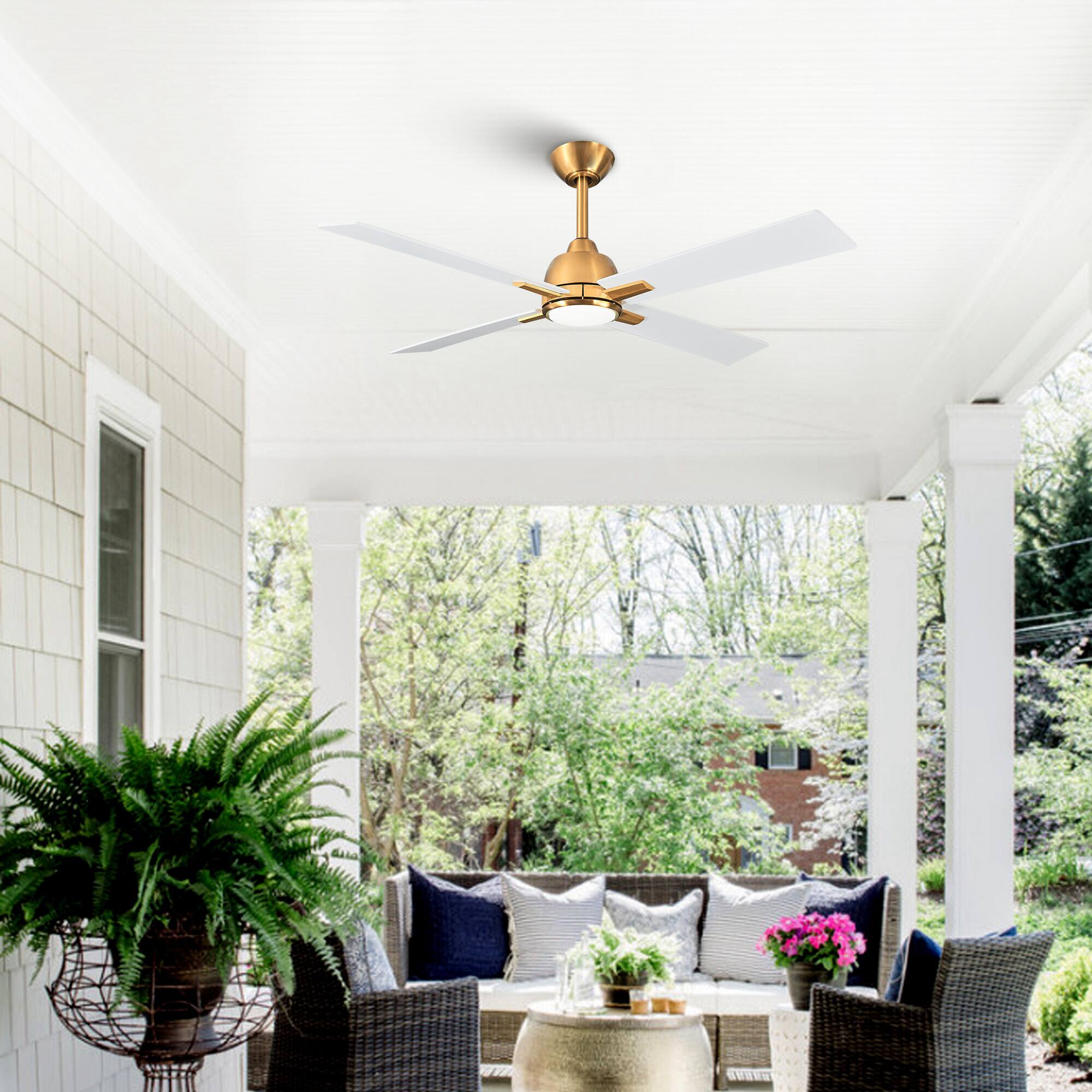 Back. Parrot Uncle - 48" Modern Dimmable LED Ceiling Fan with Light and Remote - Gold.