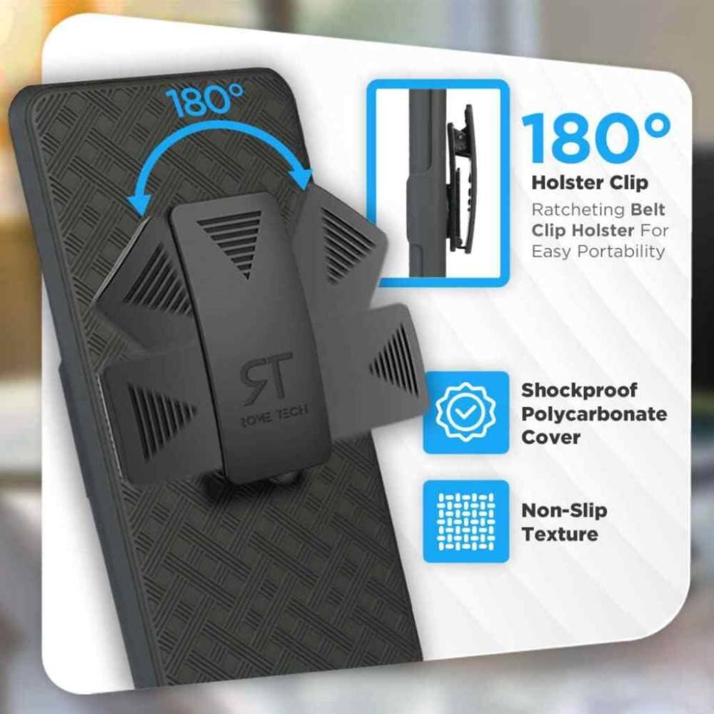 180° Holster Clip  
Ratcheting Belt Clip Holster For Easy Portability  
ROVE TECH  
Shockproof Polycarbonate Cover  
Non-Slip Texture