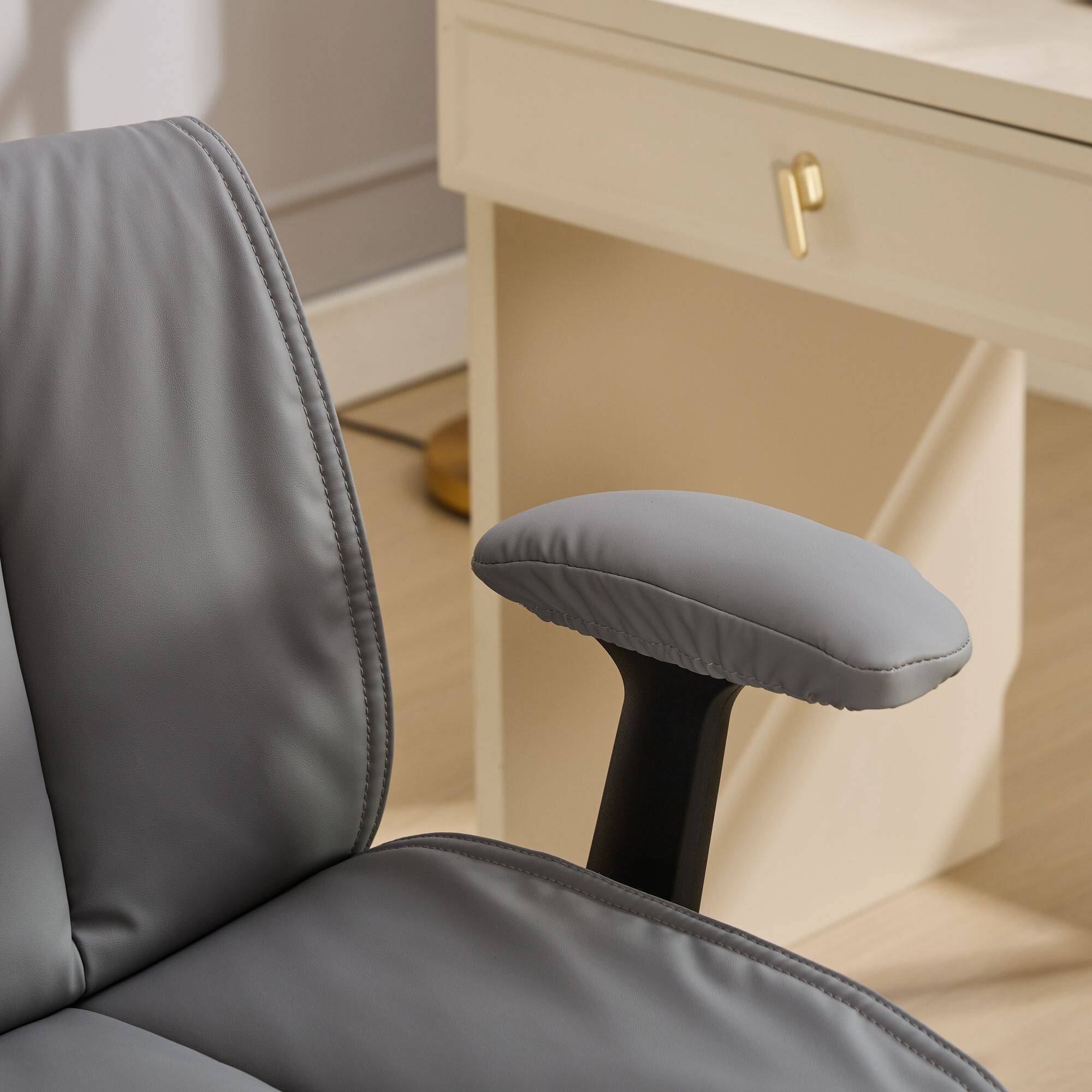 Alt View 2. Akoasm - Leather Cross Legged Office Chair Ergonomic Desk Chair with Flip-Up Armrests, Wheels for Home Office, Vanity-Grey - Grey.