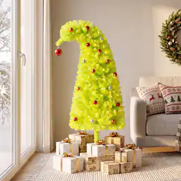 Costway - 5 ft Whimsical Christmas Tree with 416 Branch Tips, Bendable Treetop, 18 Xmas Balls - Lime-Green