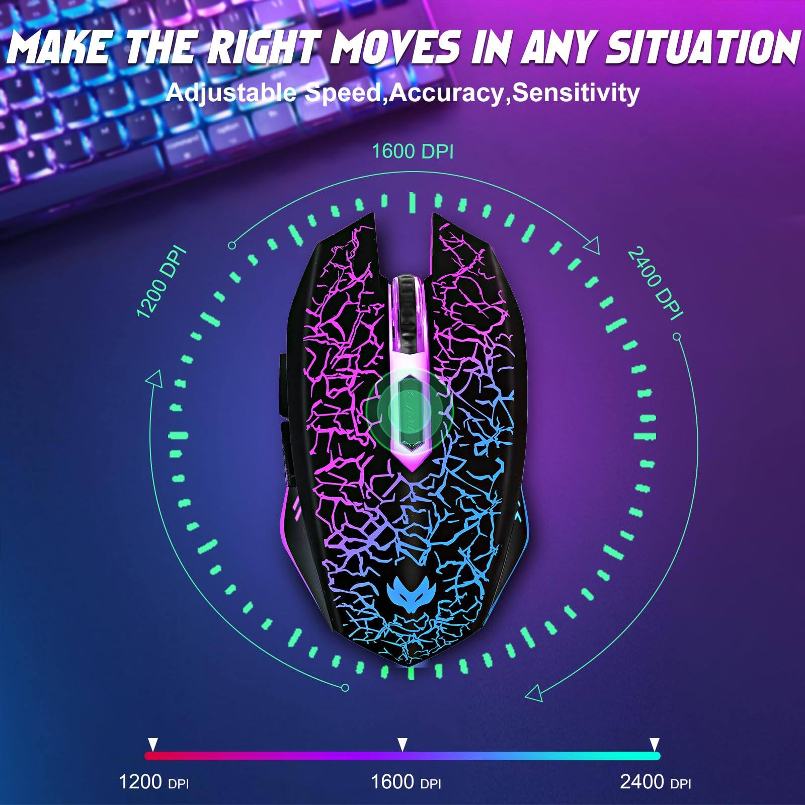 MAKE THE RIGHT MOVES IN ANY SITUATION

Adjustable Speed, Accuracy, Sensitivity

1200 DPI 1600 DPI 2400 DPI