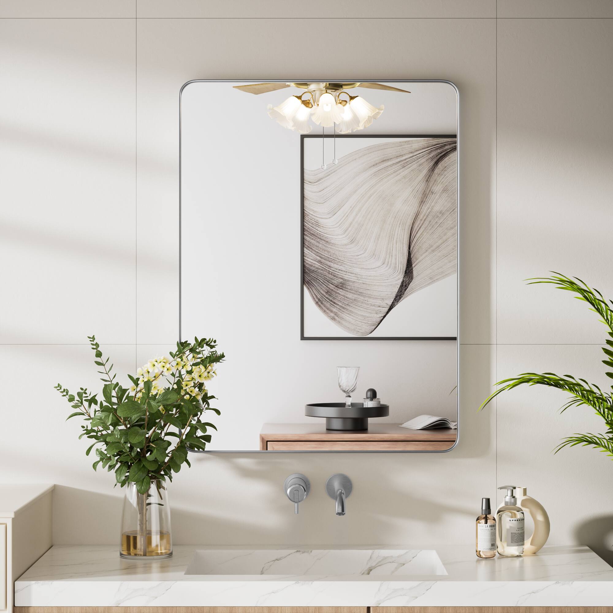 Angle. PAIHOME - Silver Metal Framed Bathroom Mirror for Wall, Vanity Mirror for Modern Decorative - 22" x 30".
