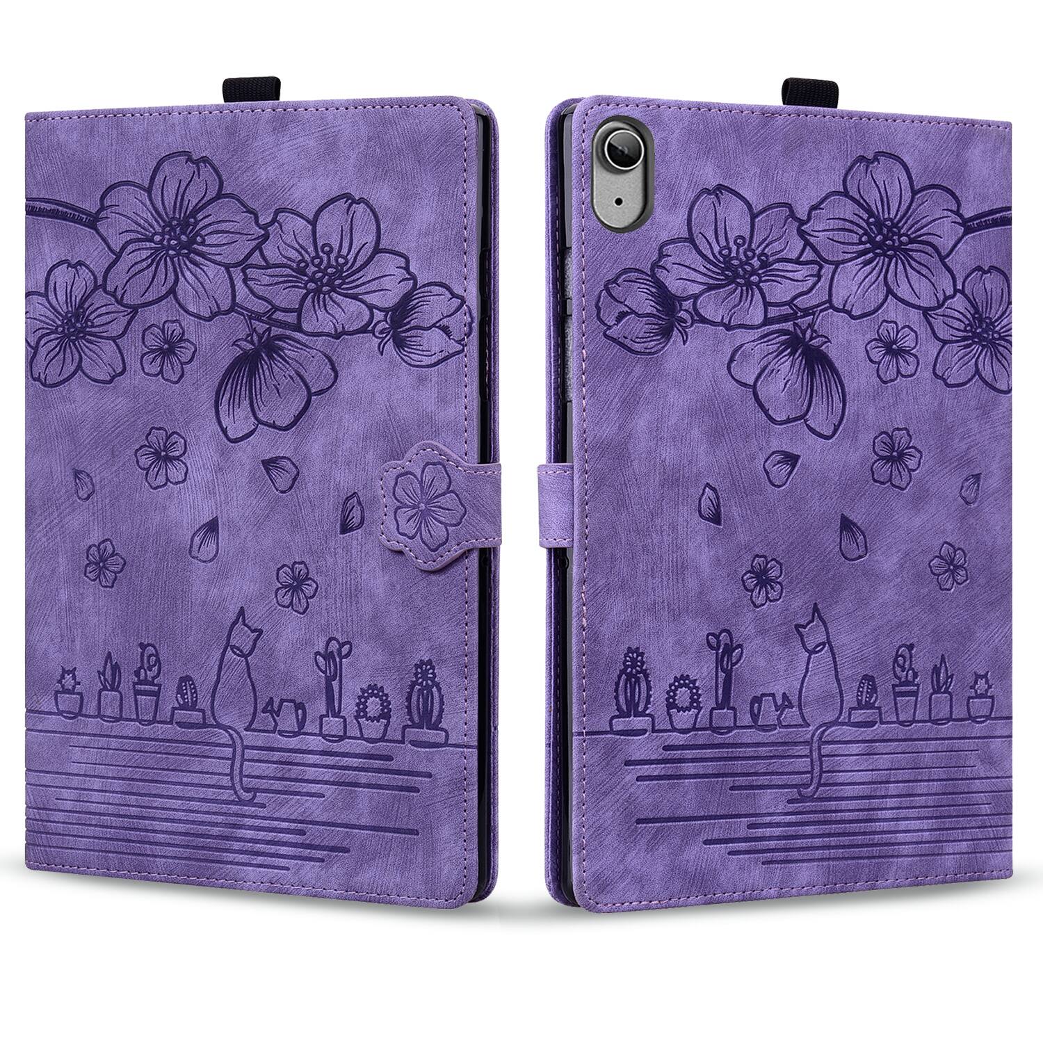 Alt View 1. Dteck - For Apple iPad (A16) 11" 2025/iPad 10th 2022 Embossed Flower Pattern Folio Case Card Slots Kickstand Cover - Purple.