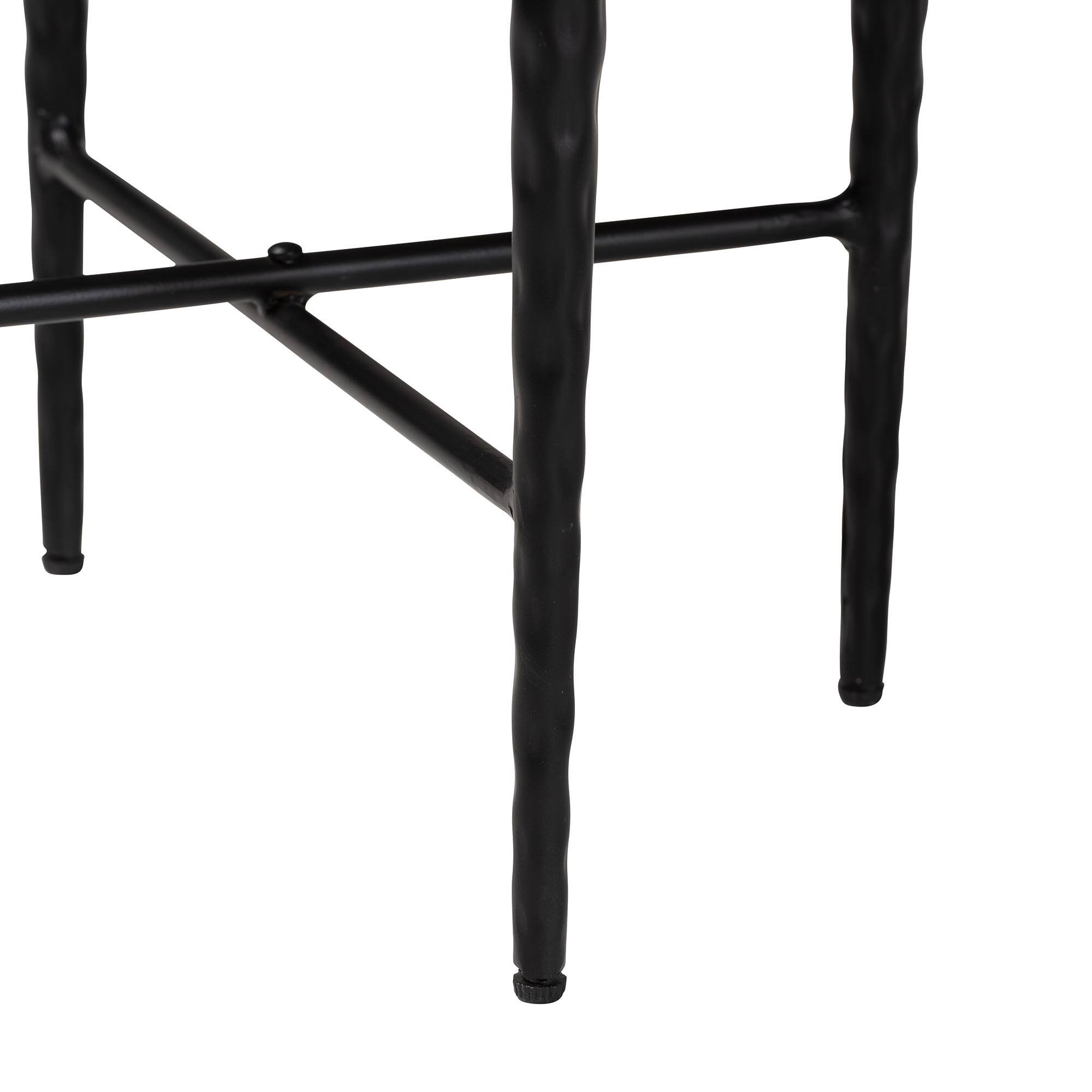 Back. Baxton Studio - Caledon Marble Side Table - Modern Rustic Accent Table with Hand-Forged Metal Frame, Round - Marble White/Black.
