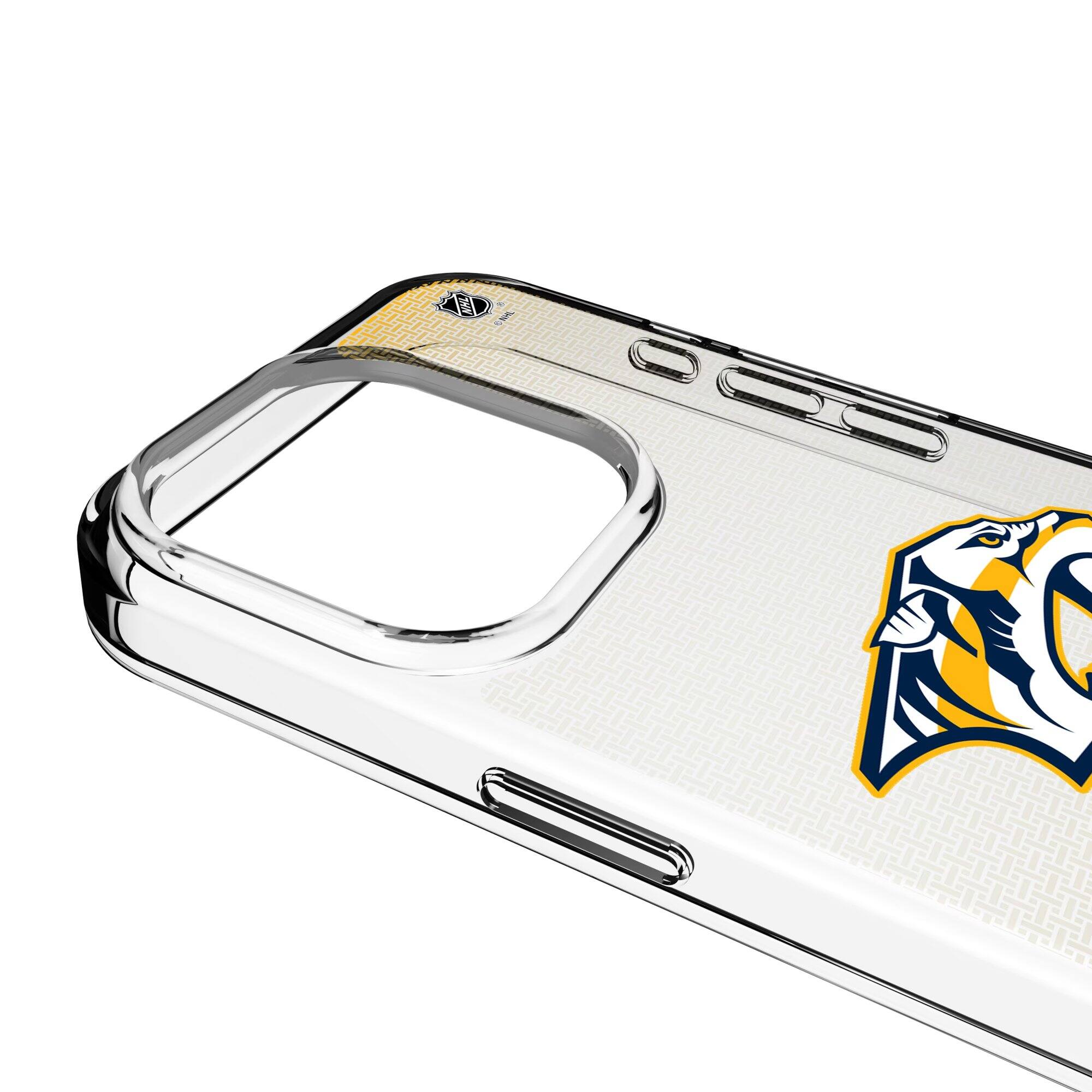 Alt View 2. Keyscaper - Nashville Predators Linen Logo iPhone Clear Case - 14 Pro Max - Multicolor.