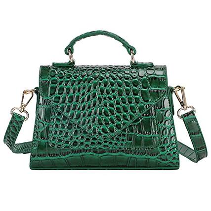 Front. DORLUKFU - Crocodile Crossbody Shoulder Bags for Women, Small Trendy Purse for Phone, Womens Top Handle Clutches Handbags - Green.