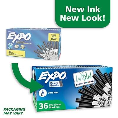New Ink New Look!

EXPO VALUE PACK VALEUR EXTRA 36c EXPO WOW VIERANT

Easily Erases Ultra Fine

Our Most VIBRANT the

36 Dry Erase Markers

PACKAGING MAY VARY