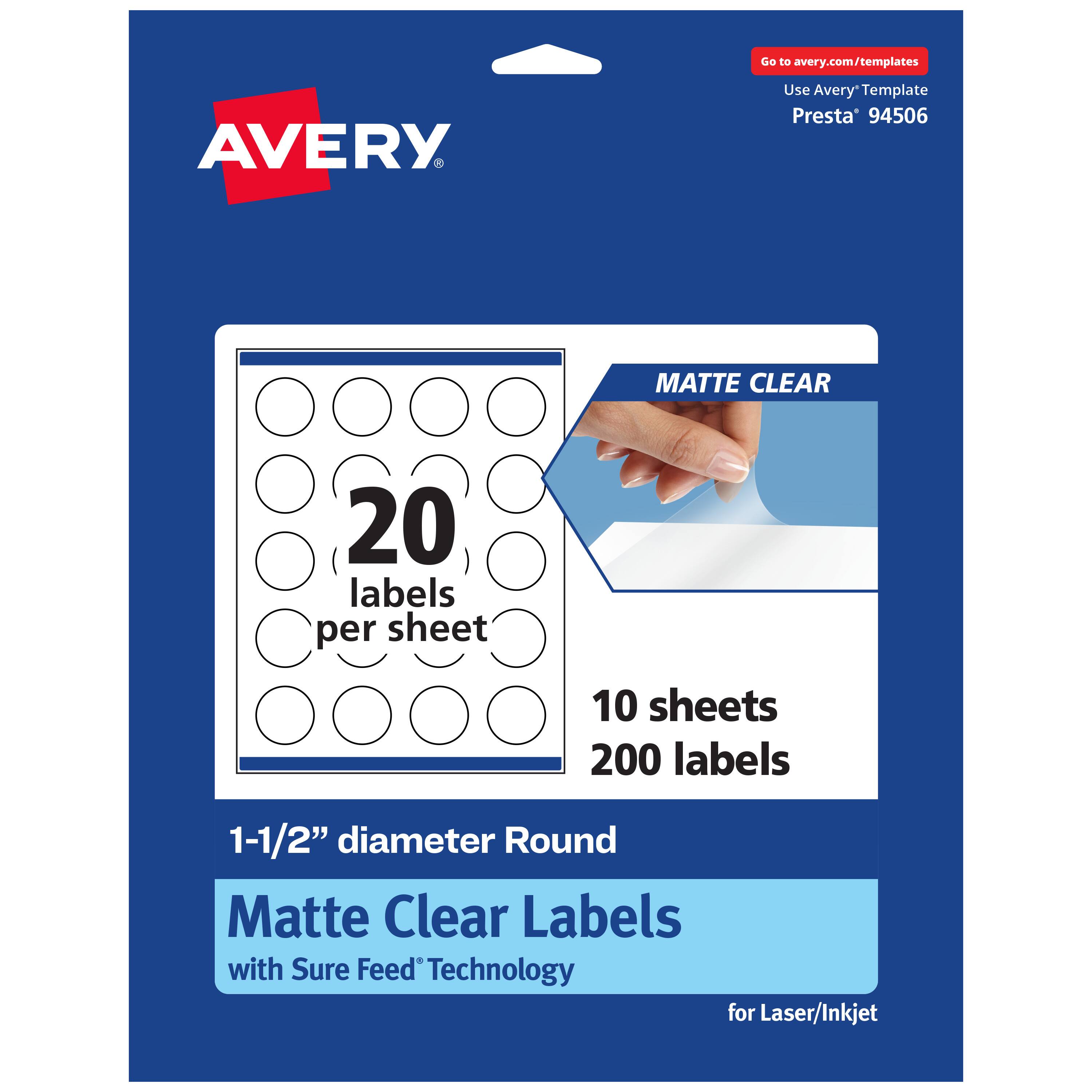 Avery - Matte Round Labels, 1-1/2" Diameter, 200 Total - Clear